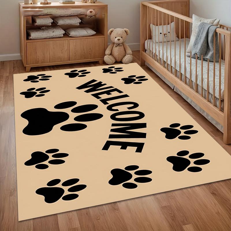 

Non-Slip Washable Paw Print WELCOME Area Rug Soft Floor Mat for Living Room Bedroom Pet Friendly Kids Room Decor 40cm x 60cm