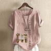 Damenmode Niedliches T-Shirt mit Blumentopfdruck Kurzarm Locker Baumwollhemd Lässig Locker Sommerbluse Oberteile Übergröße