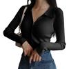 Women's Lapel Slim Fit Ribbed Button Sexy V-Neck Knitted Cardigan Sweater