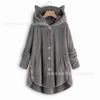 Autumn and Winter European and American Buttons Hooded Cat Ears Plush Top Irregular Trendy Brand Solid Color Coat Women