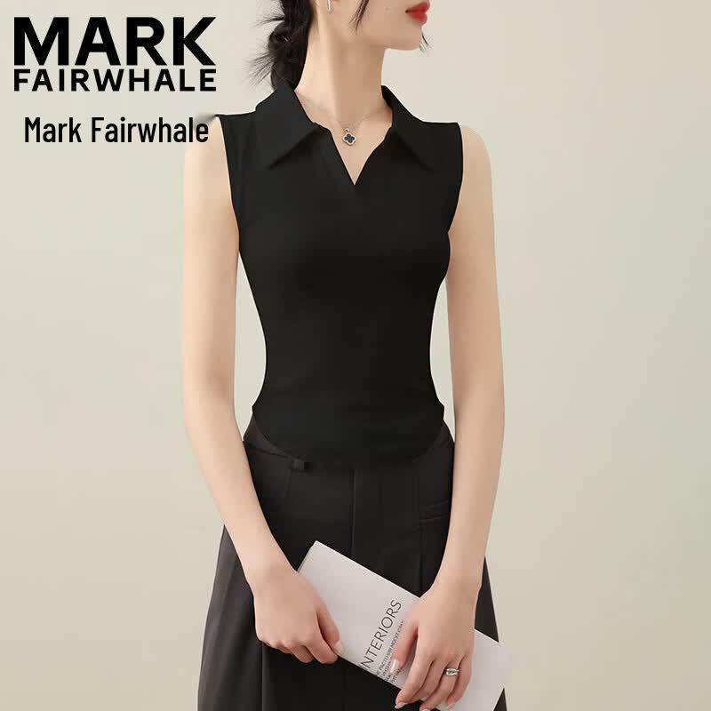 MARK FAIRWHALE Women s Polo Collar Sleeveless Tank Top S чёрный