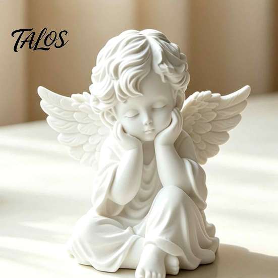 Angel Desktop Ornament 3D Printed Retro Figurine, Holding Chin Guardian Statue, Room Decoration Matte White Sculpture for Home Office Desk Decor
