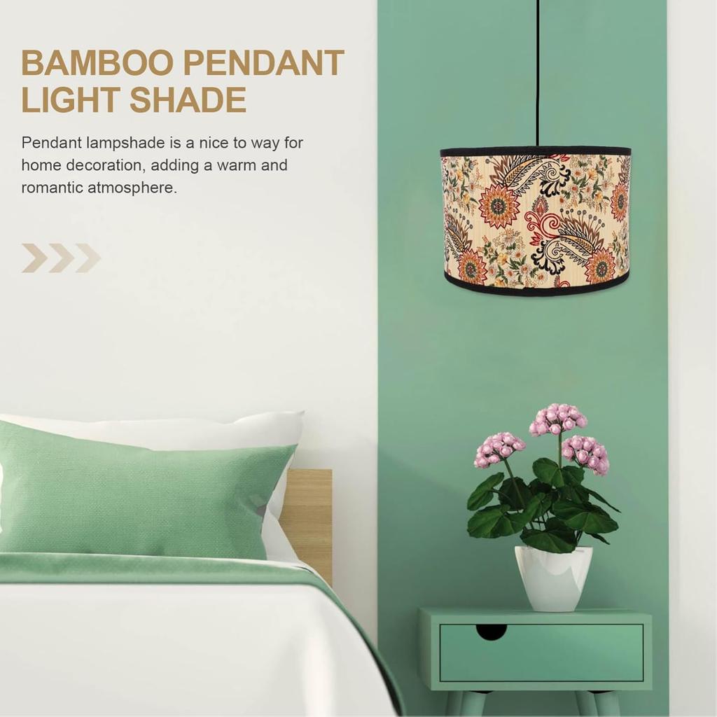 ABOOFAN Bamboo Lamp Shade Flower Pattern Chandelier Lamp Cover Light for Floor Table