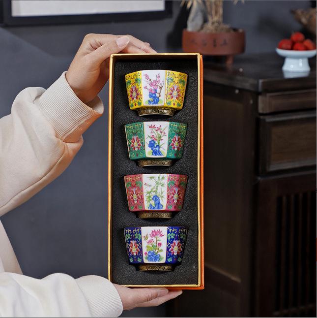 Enamel Master Cup: Exquisite High-End Octagonal Kung Fu Tea Set Souvenir