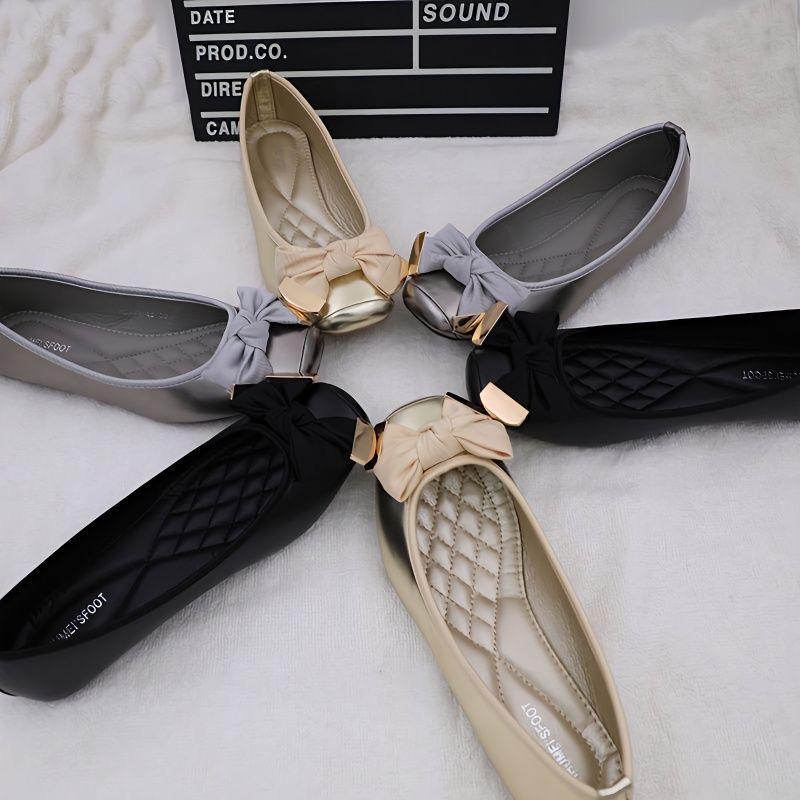 Fashion Spring Summer Shoes Women Ballet Flats Sweet Flat Bowknot Laides Brand Shoes Plus Size 41 Black Gold D069