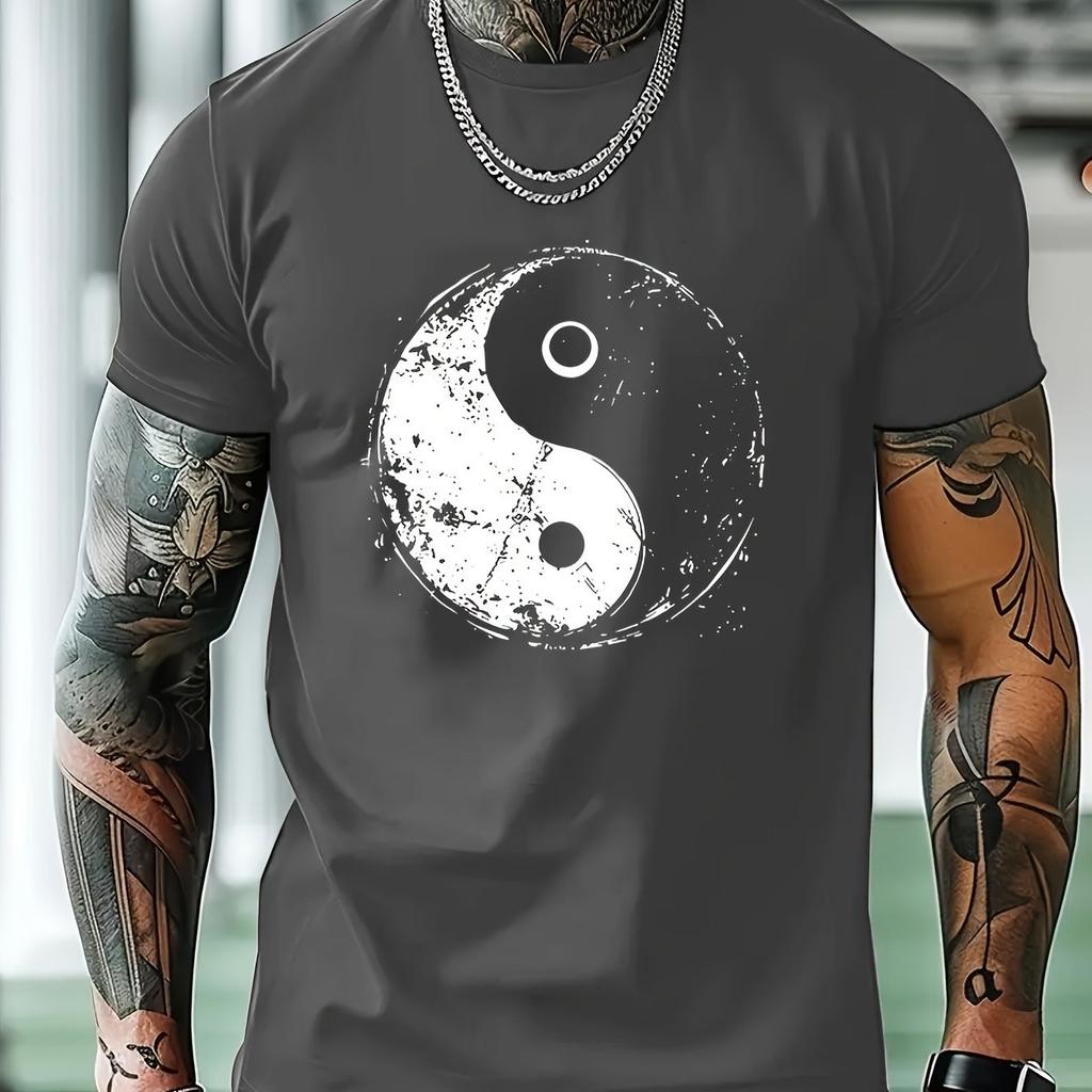 Yin Yang Graphic Print Mens Cotton TShirt Round Neck Short Sleeve Casual Summer Tee