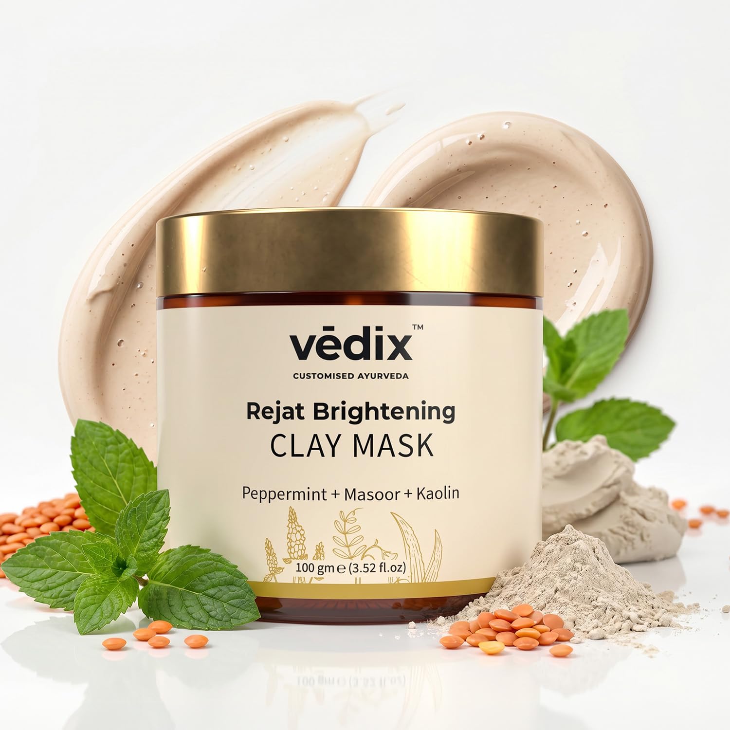 Vedix Rejat Ayurvedic Brightening Clay Mask for Tanned Skin | Face Mask with Masoor, Peppermint & Kaolin Clay | Helps Reduce Tan, Dullness & Uneven
