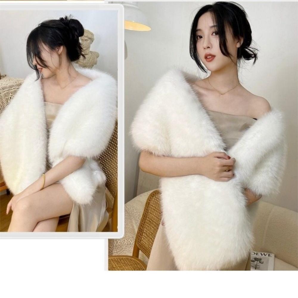 New Faux Fur Cross Scarf Thicken Soft Long Ponchos Cape Winter Warm Windproof Evening Dress Scarf