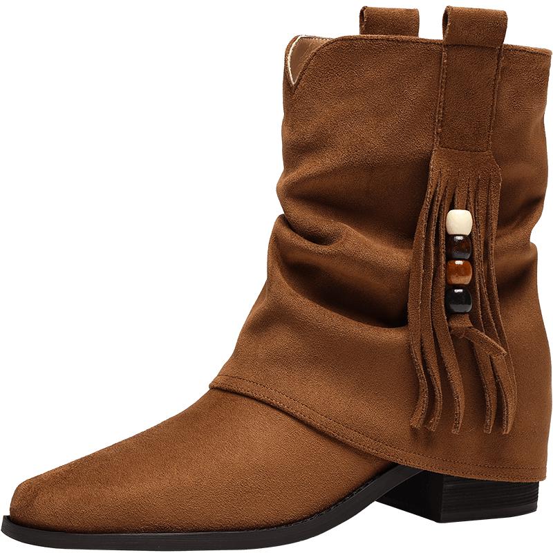 ZHR Amber Flow Vintage Western Stacked Fringe Cowboy Boots 37