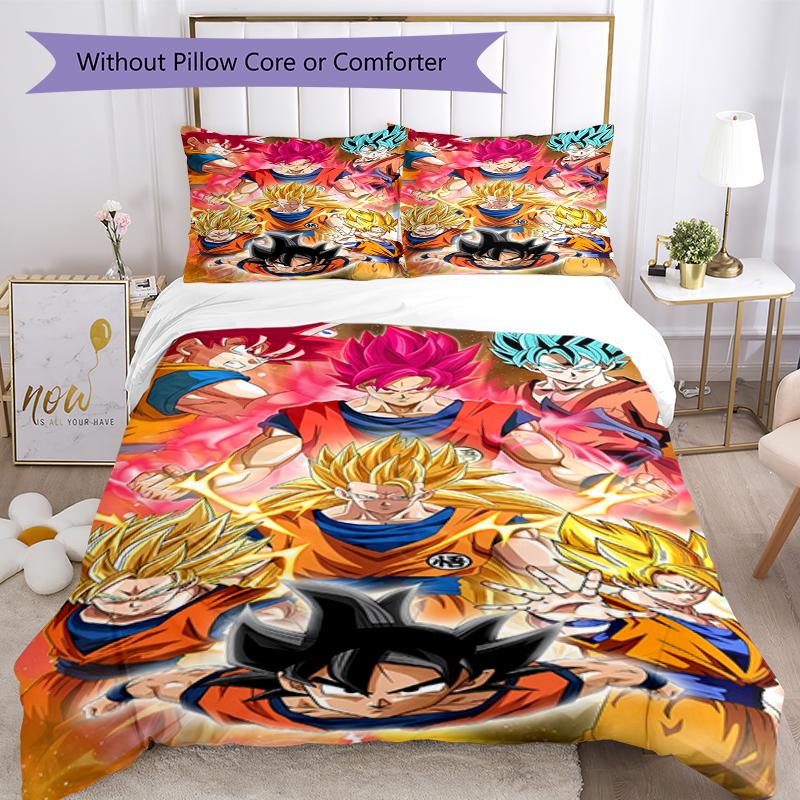 3pcs Dragon Ball Bedding Set Duvet Cover Closure Includes 1 Duvet Cover & 2 Pillowcases, Soft and Comfortable for All Seasons.
