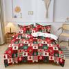 [Christmas Gift] 3pcs Red Grid Christmas Tree/Deer/Snowflake Pattern Printing Duvet Cover Set 1 Duvet Cover & 2 Pillowcases
