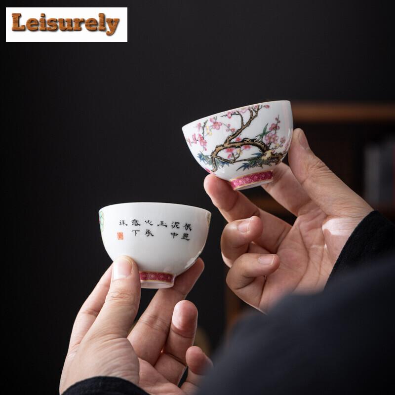 Kung Fu Tea Cup Twelve Flower Gods Set Enamel Pastel Ceramics 12 Pieces Gift Box Host’s Ceramics & Pottery Chinese Teaware Bar