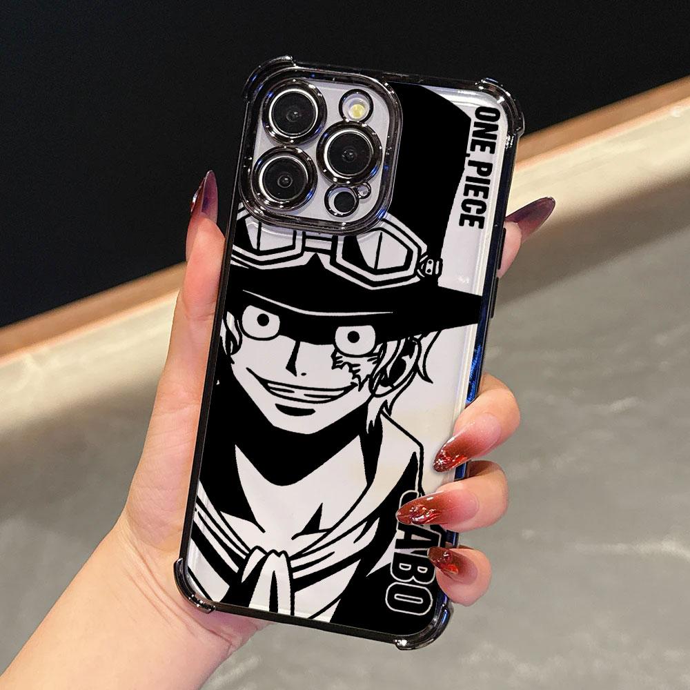 Cool SaboS LuffyS Aces Ones Pieces Plating Phone Case For iPhone 17 17e 16e 16 15 14 13 12 11 Pro Max Mini Air Plus Anti-Fall
