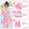 Girls One-Piece Swimsuit With Floral Print Sleeveless Ruffled Trim Tummy Control Design Swimming Water Play
