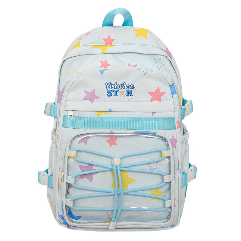 

Студенческий рюкзак в стиле колледжа, большой вместимости, женский рюкзак с принтом звезд синий