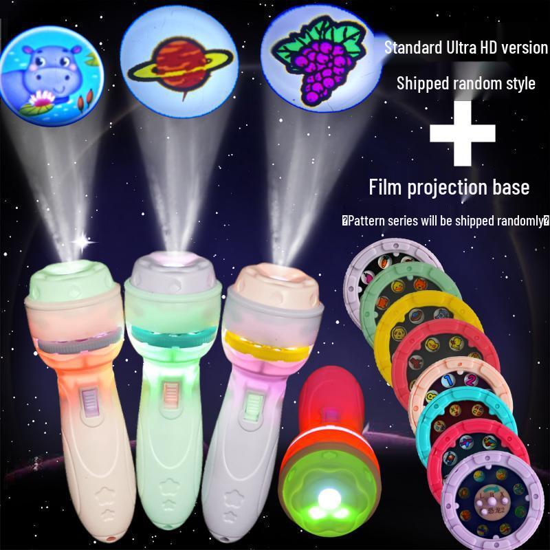 Children's Projection Flashlight: Early Education Cognitive Toy with Luminous Cartoon Patterns for Bedtime