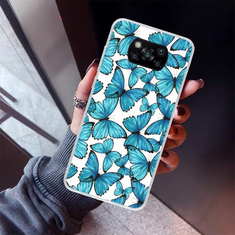 Blue Butterfly Beautiful Wing Phone Case For Xiaomi Poco X7 X6 X5 Pro F7 Ultra Redmi 15C 15 13 13C 12 12C 10 10A 10C 9 9A 9C 9T