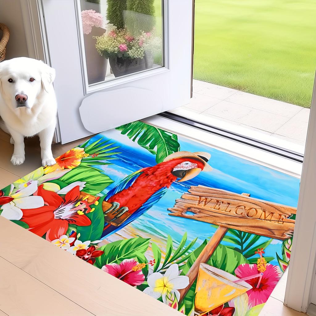 Tropical Paradise Doormat - Vibrant Parrot and Floral Design for Home Entrance, Perfect for Adding a Touch of Exotic Beauty