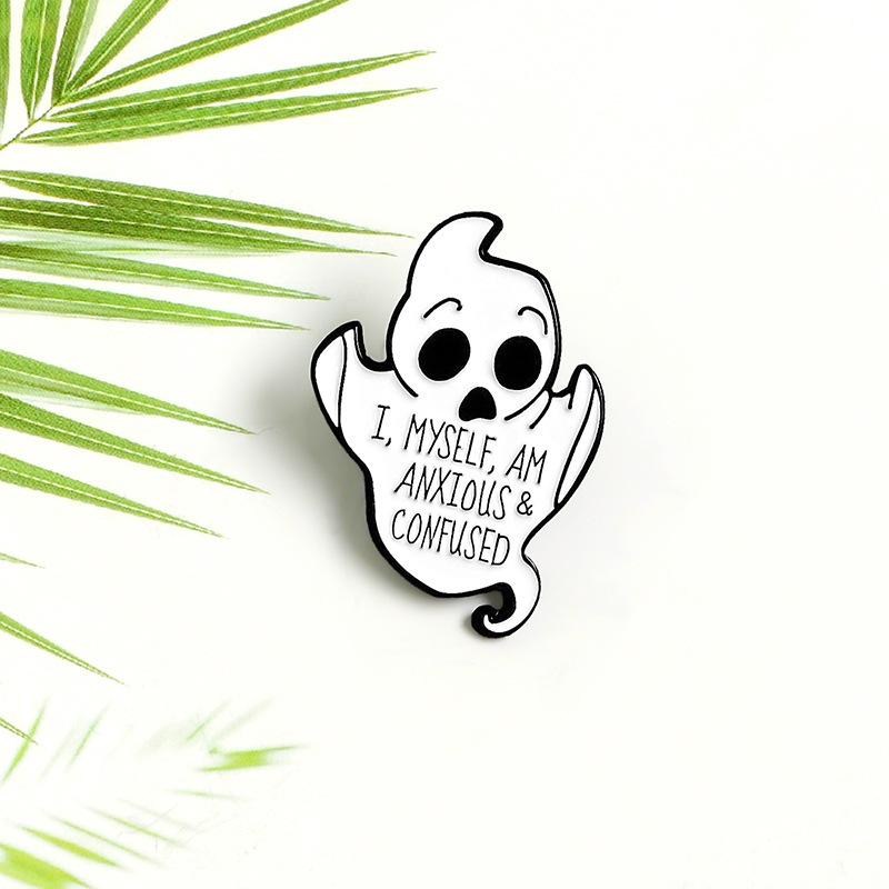 Trendy White Ghost Punk Style Brooch with Lettering