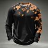 Men's Casual Knit Long Sleeve Neck T-Shirt with Fall Leaf Print