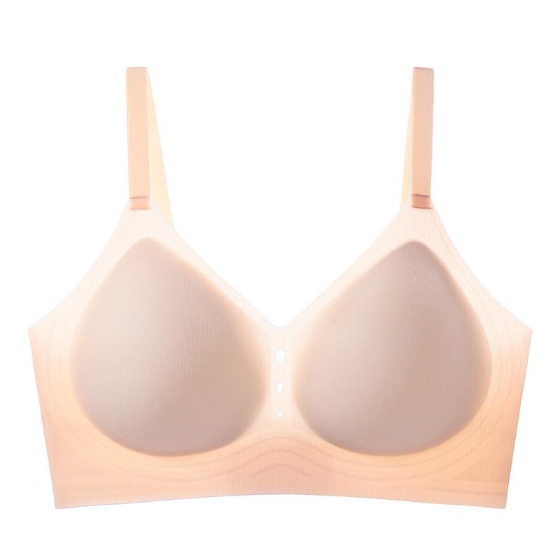 Jelly ice silk soft support underwear women's small breasts gather, breathable and seamless, no steel ring fixing cup, hollowed out women's bra