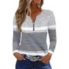 New Women's Half-Zip Polo Neck Striped Print T-Shirt Casual Versatile Regular Shoulder Top for Europe USA Crossborder