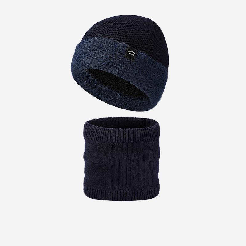 

Мужской зимний толстый вязаный комплект шапка-шарф эластичная шерстяная шапка