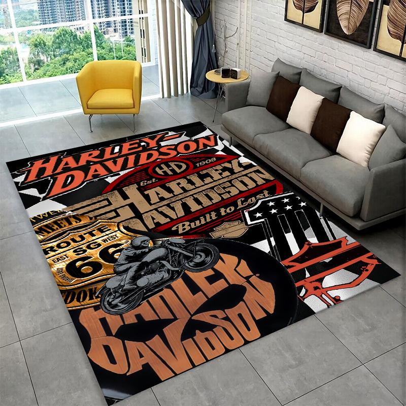 Tappeto Antiscivolo Area Retro H-Harleys Racing Moto per Soggiorno, Camera da Letto, Sala Giochi, Tappeto Morbido Pavimento Tappeto Decorazione Casa Stanza Bambini