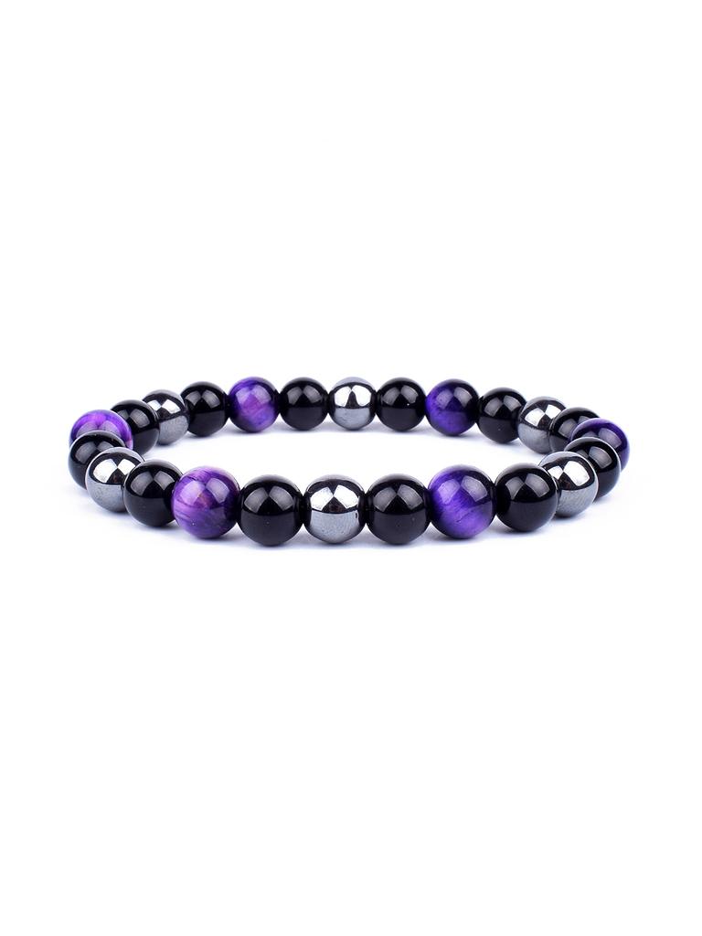 Triple Protection Natural Stone Beads Bracelet Tiger's Eye for Courage Obsidian for Grounding & Pyrite for Wealth Health Jewelry