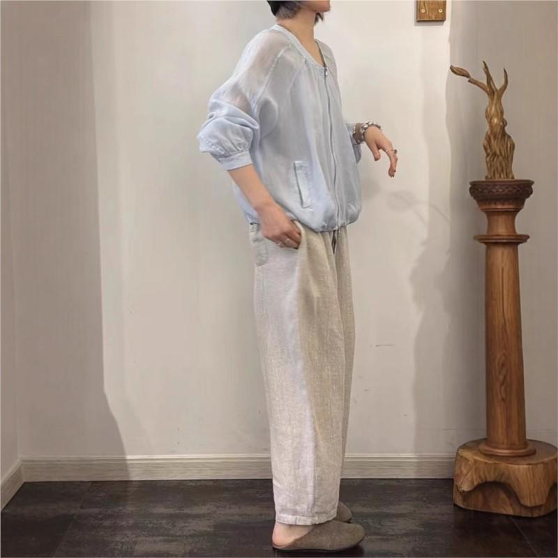 Johnature Giacca con cerniera giapponese da donna Primavera Larga Casual Versatile Coulisse Sottile Protezione Solare Cappotti da Donna