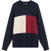 Men's Cable Knit Colorblock Wool Blend Crew Neck Sweater