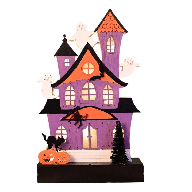 

Halloween Party Wood Sign LED Lighted Ghostly Haunted Houses Decors Pumpkin Ornament with Realistic Detail Table Decors сірий
