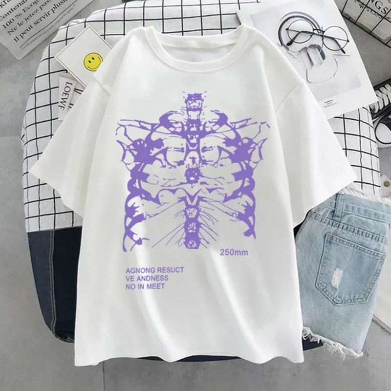Y2k Harajuku Skeleton Print T-shirts for Cotton Hip Hop Streetwear Women Men T Shirt Summer Ladies Goth Clothes Short Sleeve Tee L