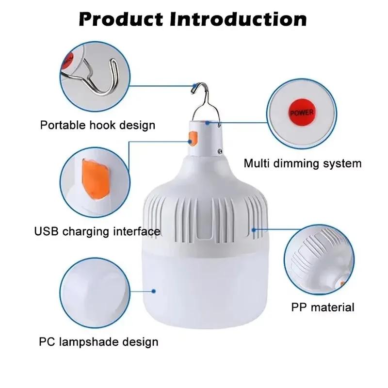 Rechargeable Camping Light Portable LED Work Lamp Outdoor Emergency Light with Hook Multi Modes USB Charging for Fishing BBQ