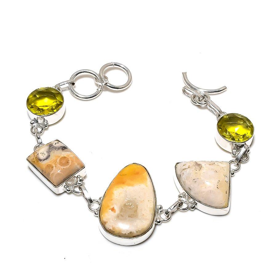 

Браслет ручной работы из стерлингового серебра 925 пробы из натурального ископаемого коралла 7-8 дюймов S4v04