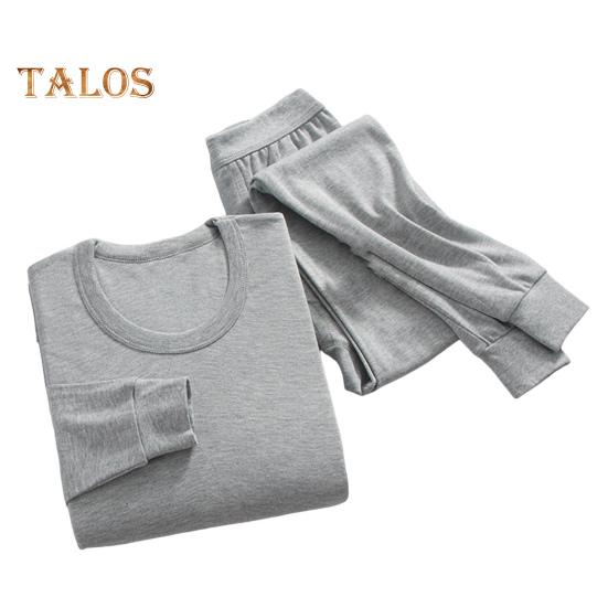 2Pcs/Set Men Homewear Suit O-Neck Long Sleeve Tops Elastic Waist Long Pants Set Solid Color Thin Pajamas Set