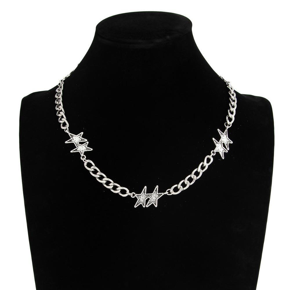 

Hip Hop Personality Sliver Color Grooved Five-pointed Star NK Chain Necklace for Men Women Trendy Creative Collar Chain Jewelry