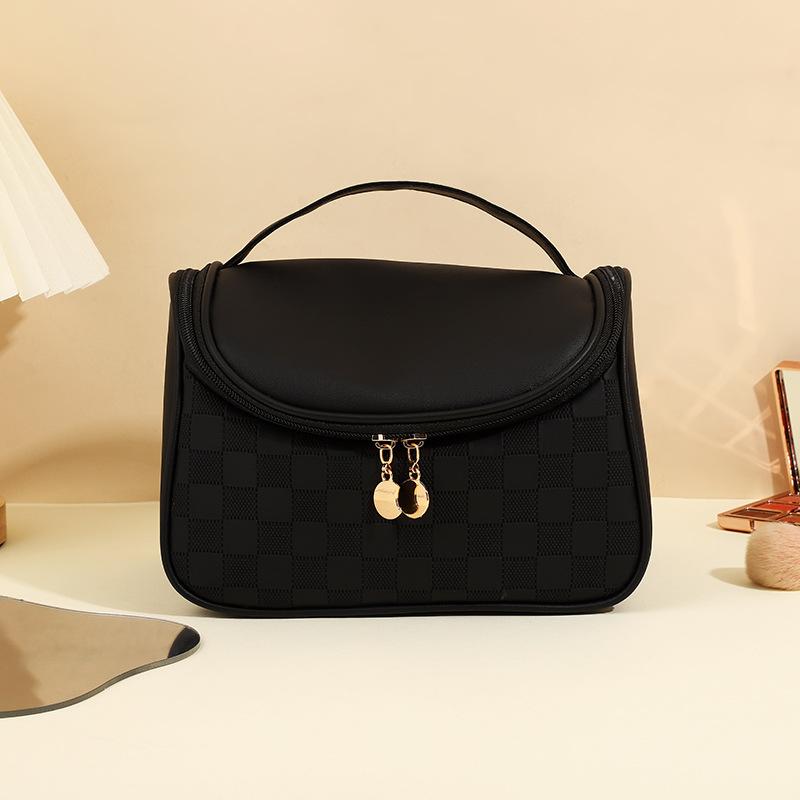 Simple checkerboard cosmetic bag women's high-end sense large-capacity storage bag waterproof portable travel toilet bag
