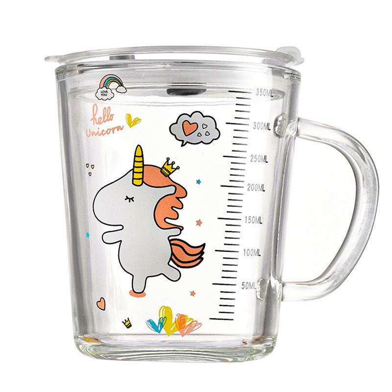 Cartoon Handle Straw Cup: Heat-Resistant Glass with Printed Logo and Measurement Scale, Perfect for Milk and Breakfast