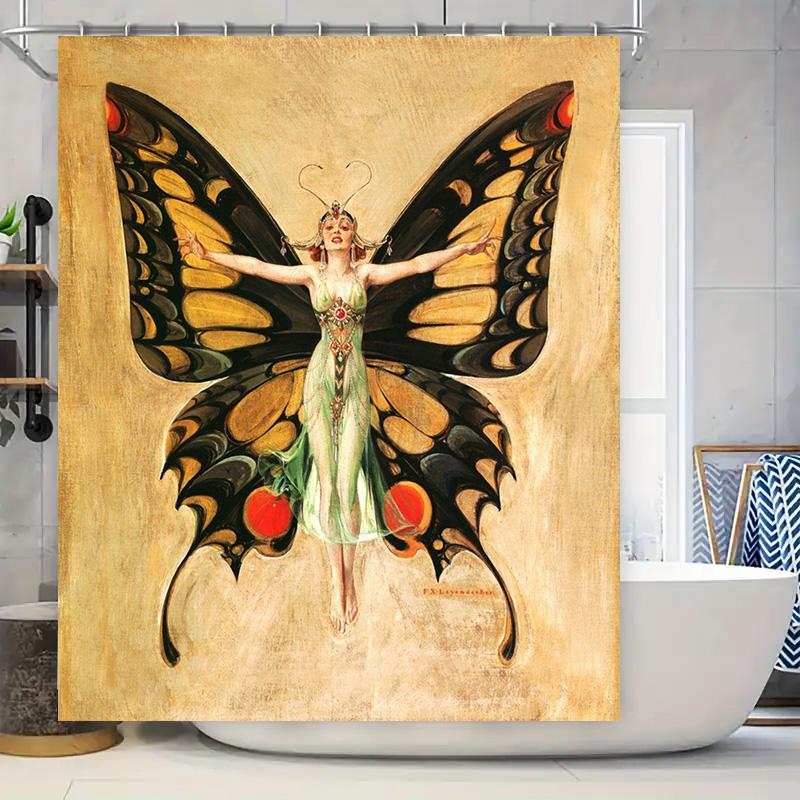 

Butterfly Fairy Bath Mat Wall Hanging Canvas Print For Bathroom Decor Artistic Green Floral Design Size 72 X 72 Inches W60H190(CM)-1 Pcs