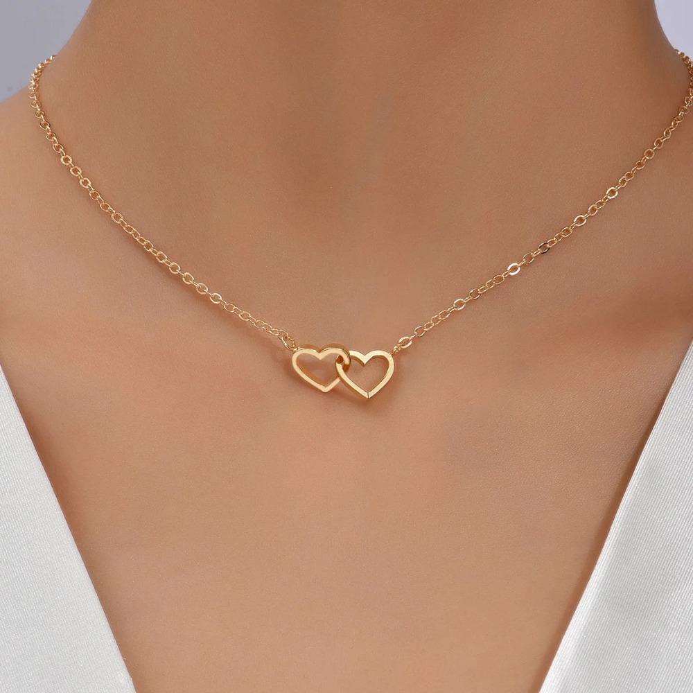 1 Stück Winzige Süße Doppeltes Hohlherz Kettenhalskette Damenmode Liebeshalskette Valentinstag Schmuck für Damen