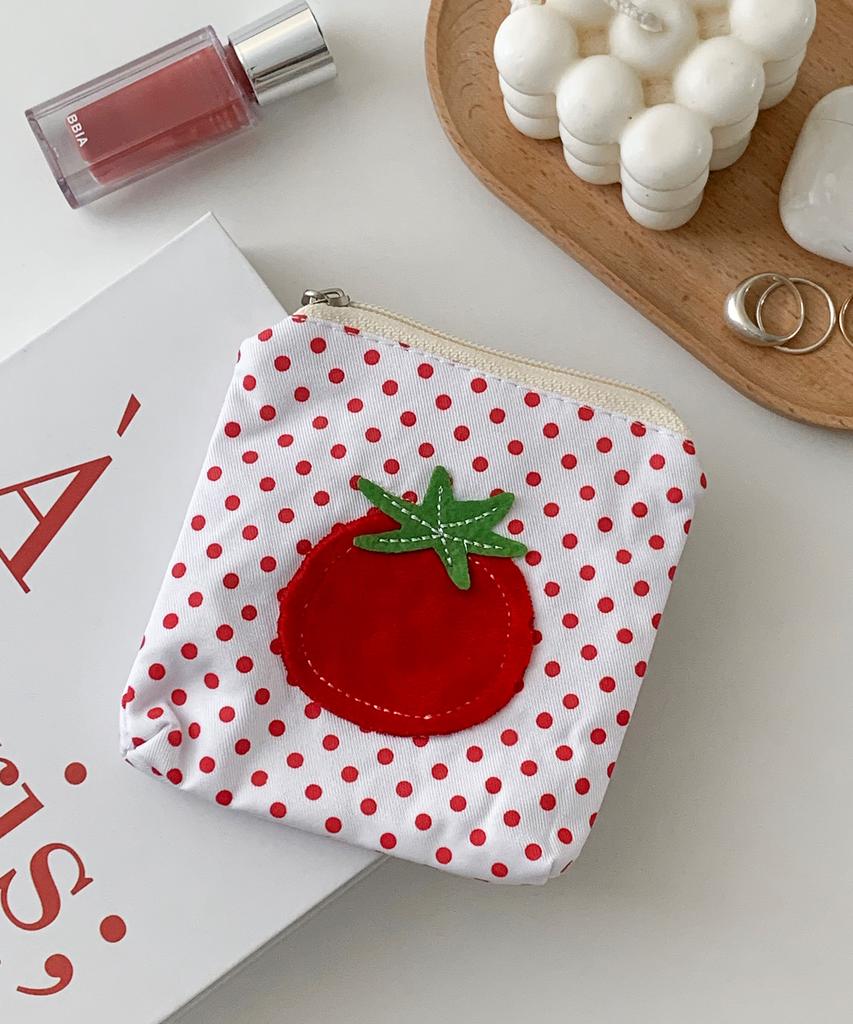 Dederit Cute Tomato Dot Mini Pouch Coin Card Wallet