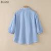 ZANZEA Women Casual Turn Down Collar Plaid Print Loose 3/4 Sleeve Blouse