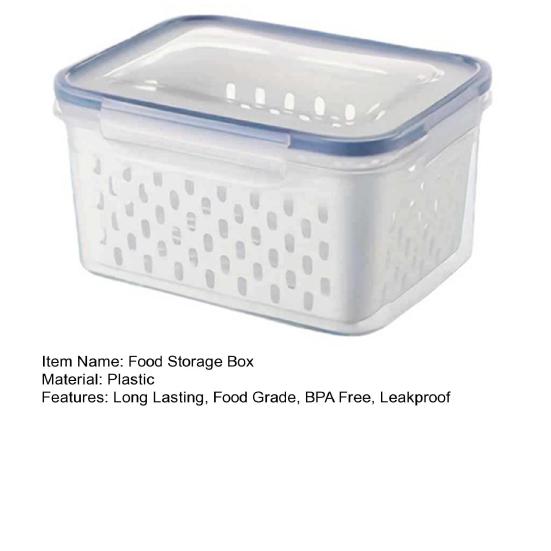 Food Storage Container with Drain Basket BPA Free Large Capacity Leak Resistant Fridge Vegetable Organizer Box