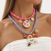 Cord Multi Enamel Pendant Necklace Women Boho Ethnic Statement Collar Jewelry Accessory