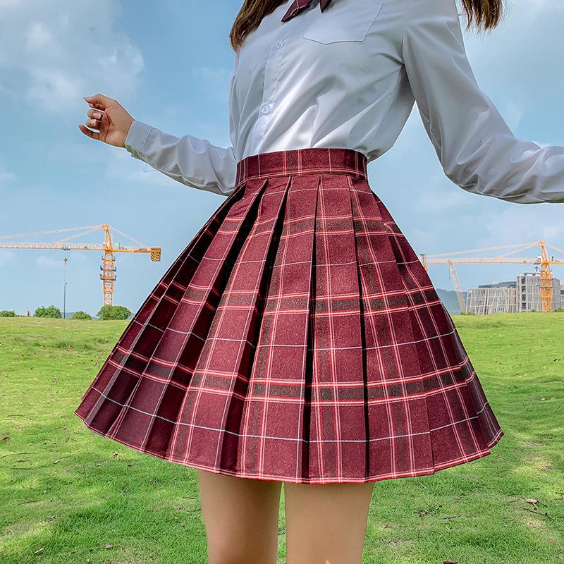 Gentle JK Plaid Pleated Skirt - High Waist Japanese School Uniform for Women