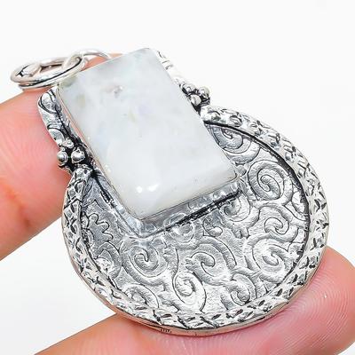 Natural Rainbow Moonstone Gemstone 925 Sterling Silver Pendant 2.09" K3k78