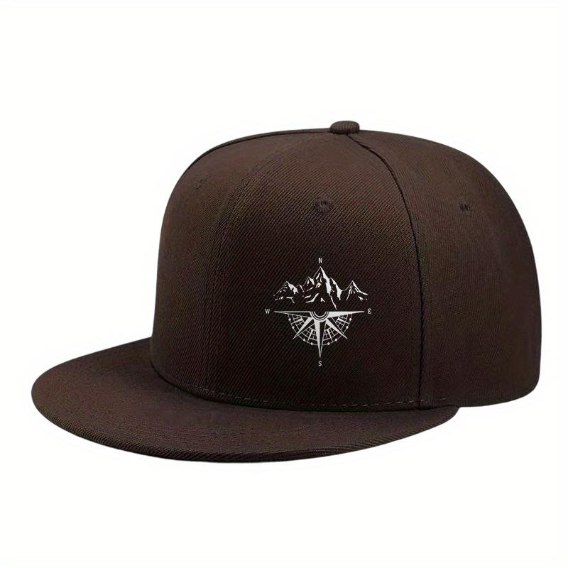 Compass Mountain Graphic Flat Brim Baseball Cap Polyester Adjustable Outdoor Snapback Hat Unisex