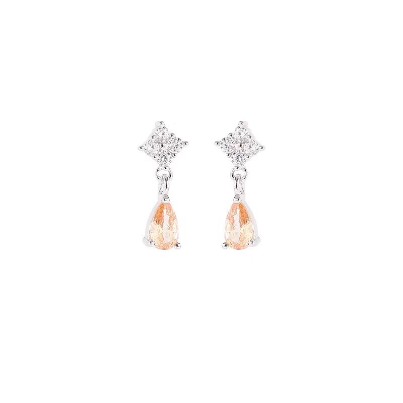 Sweet Champagne Zirconia Studs Female Niche High-level Sense of One Hundred Exquisite and Light Luxury Earrings Studs Office Versatile Daily Wear