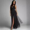 Cross-border 2023 V-Neck Waist-Cinching Sparkling Evening Gown with Slit